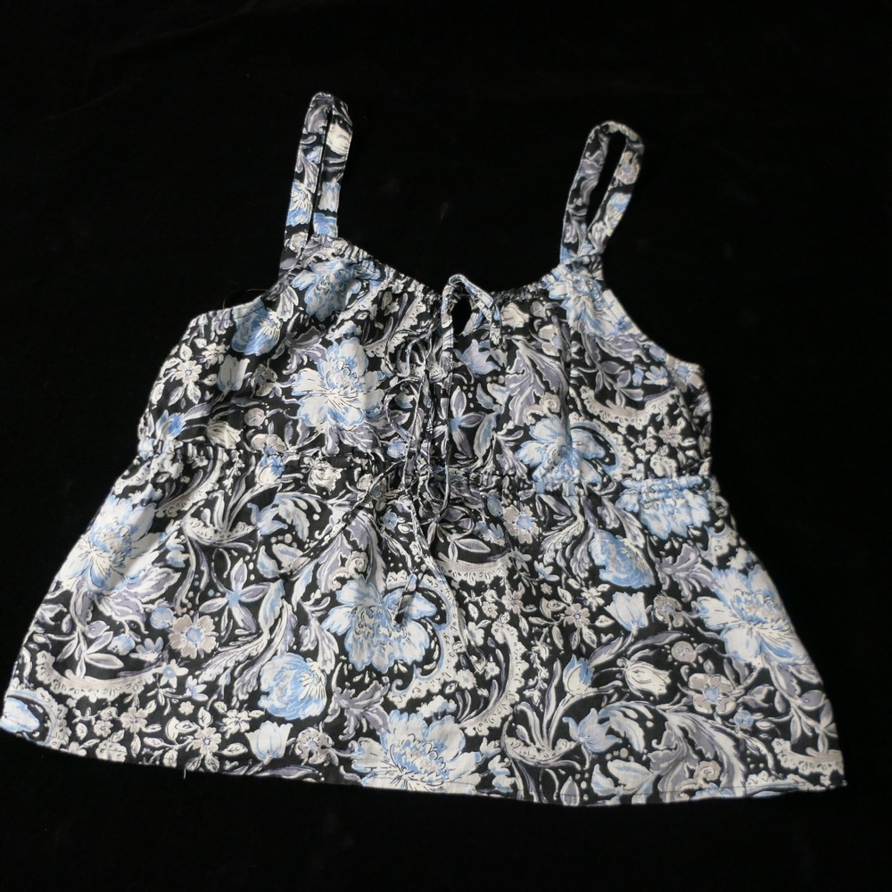 Tahari Womens Tank Linen‎ L Lightweight Weave Blue Coastal Beachy Artistic Boho
